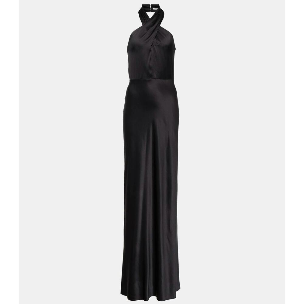 B55 Veronica Beard Alberta Silk Evening Gown Dress 8 Halter Long Wedding Guest - Picture 3 of 13